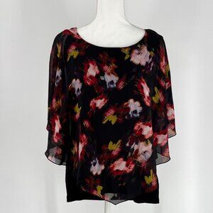 AB Studio Womens Boho Floral Print Layered Chiffon Blouse Top Size L